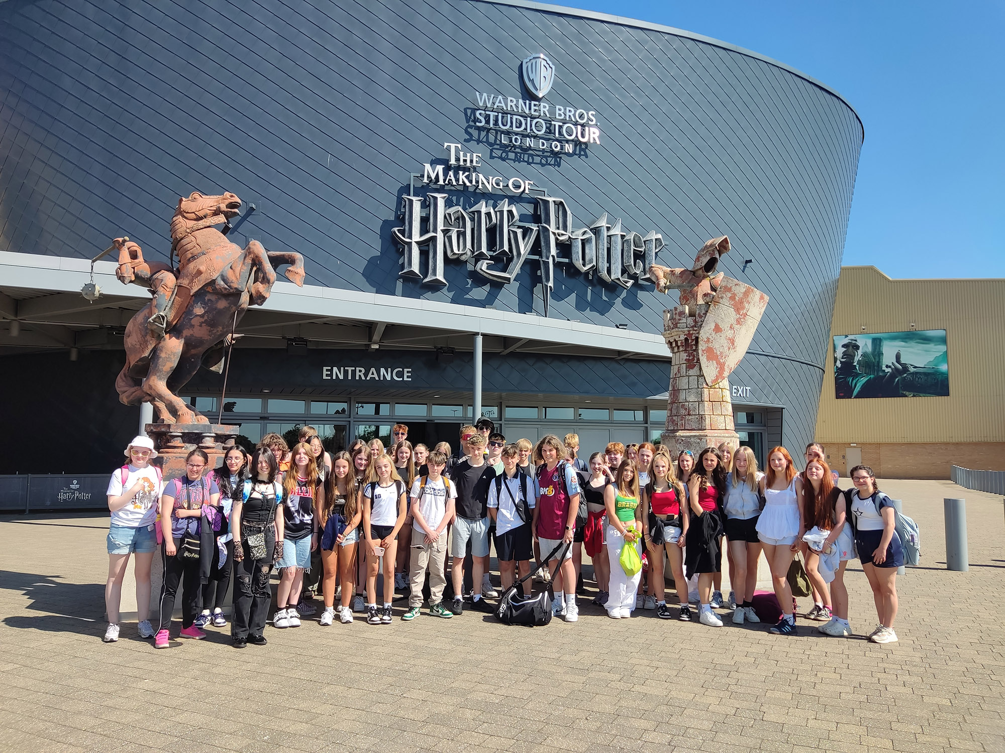 Pupils outside the Warner Brothers Studio during their trip to London