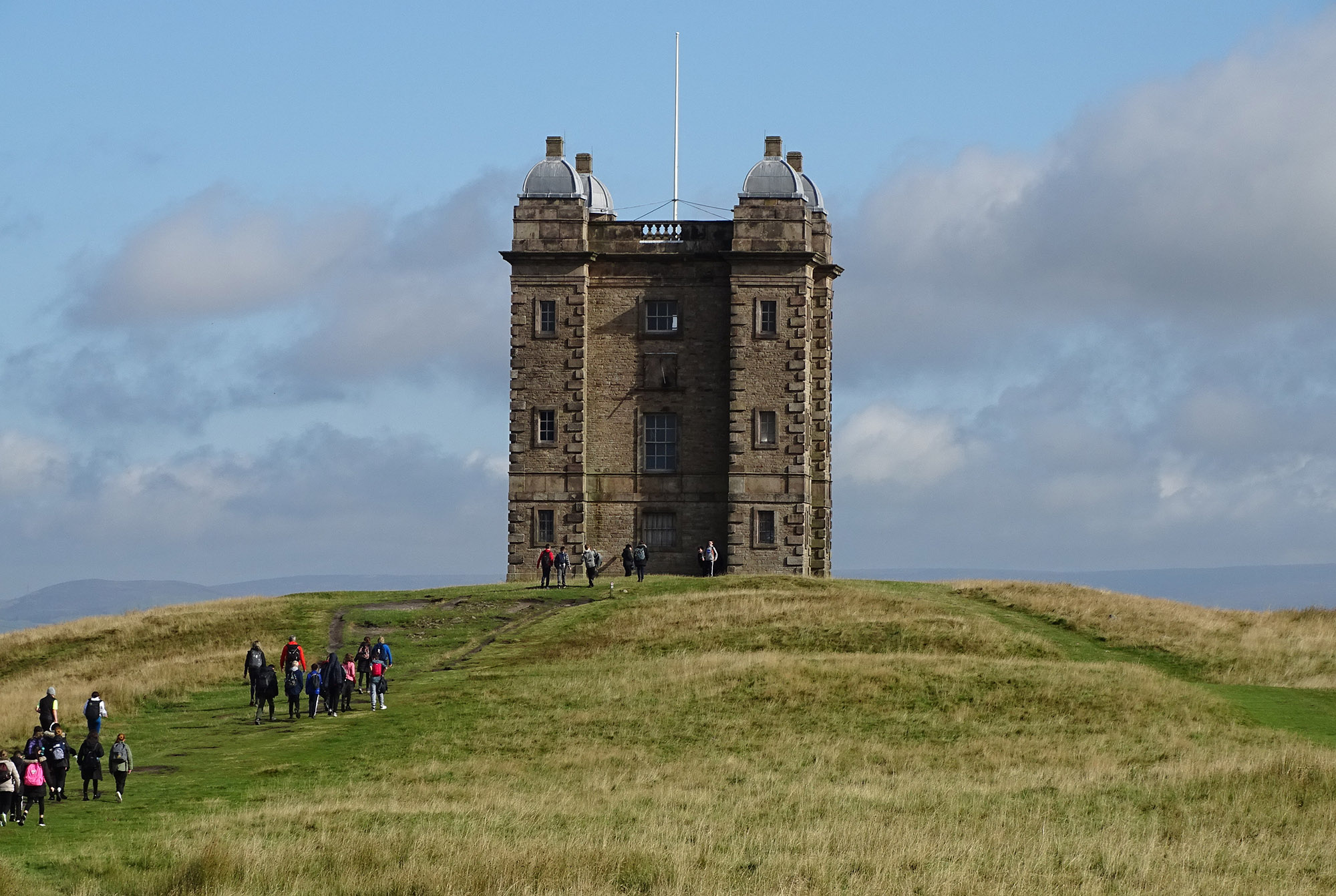 First Year pupils walking to a landmark at Lyme Park