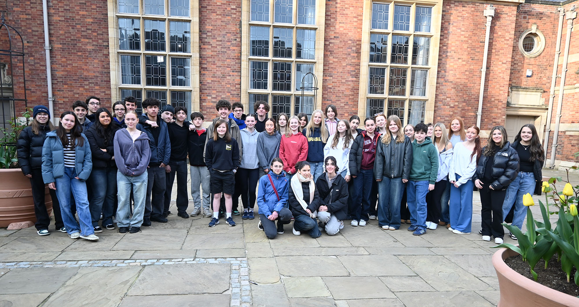 French Exchange pupils pose for photo in the quad