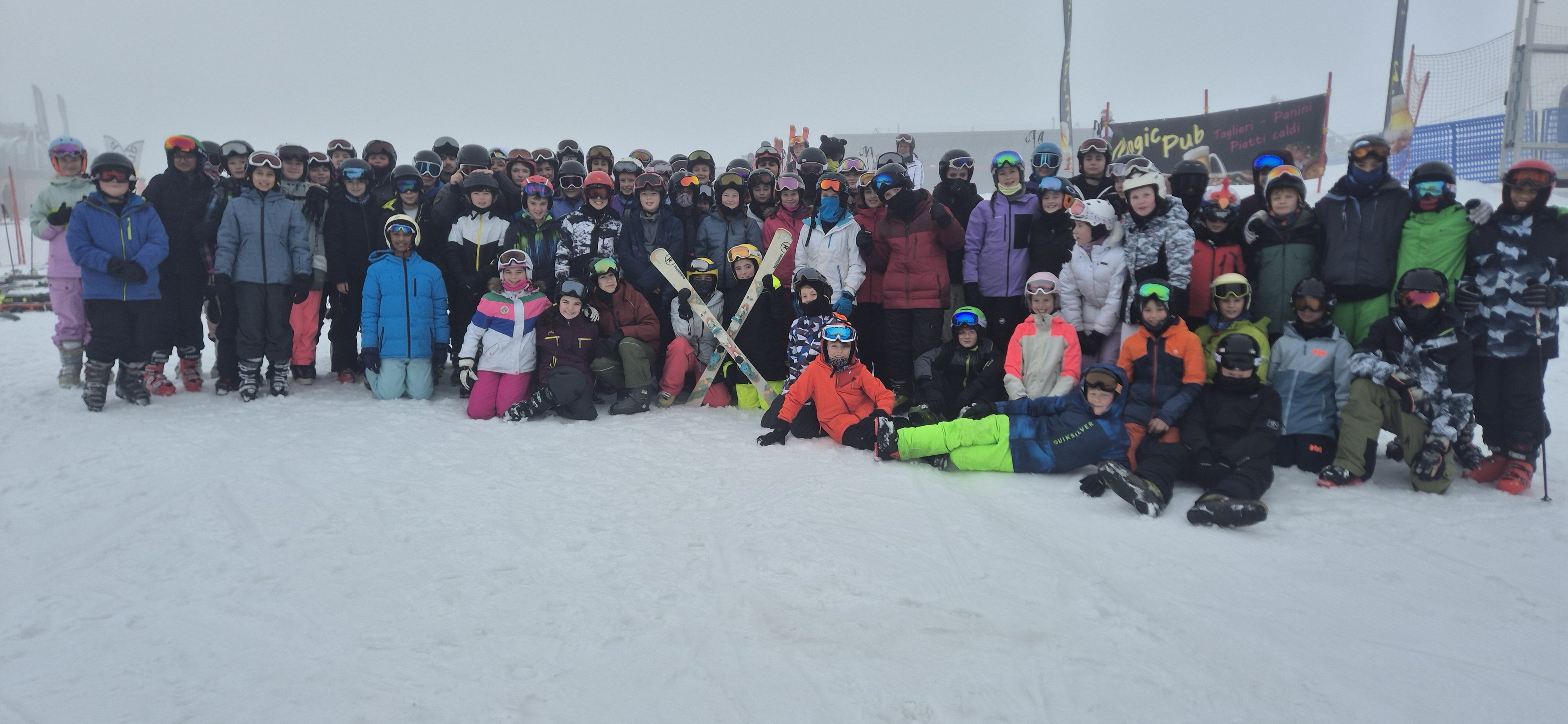 Pupils on the 2025 Second Year ski trip to Italy pose for a photo